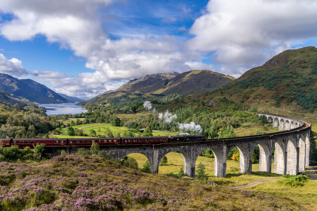 A view of Glenfinnan Railway Viaduct and the surrounding countryside