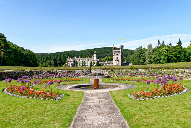 Colourful gardens and grounds surrounding Balmoral Castle in Aberdeenshire
