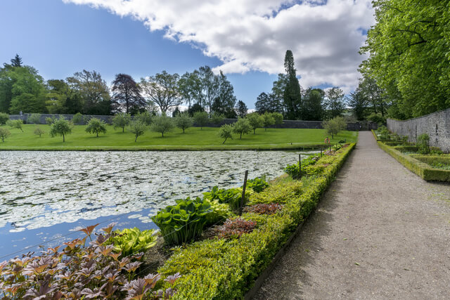 Garden and pond at Blair Castle in Scotland